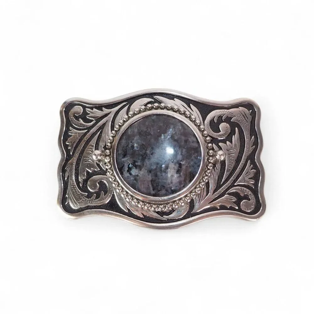 Vintage Unbranded Silver /‎ Blue Stone Agate Western Belt Buckle OS
